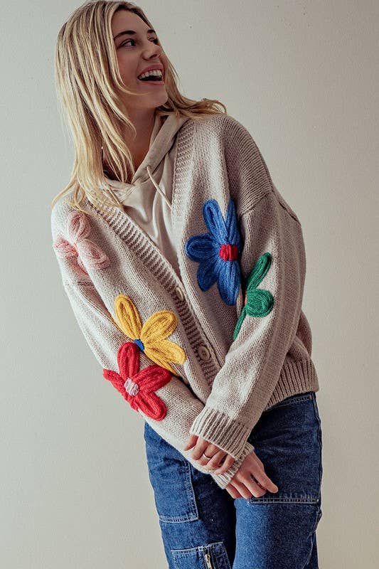 FLOWER RIB KNIT CARDI