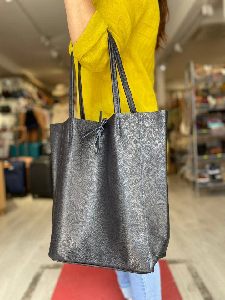 Italian Leather shopper: Black