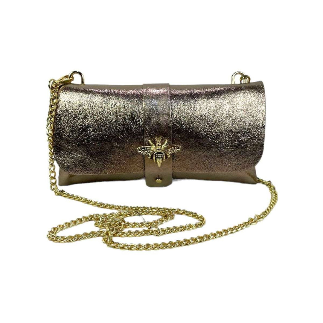 Leather Party Bag with Chain: Bottle Green