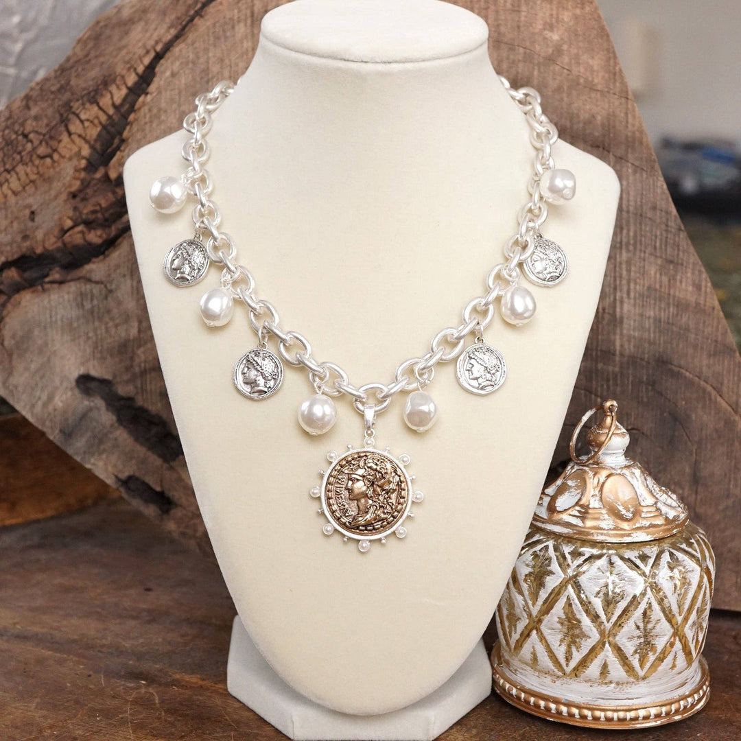 Coin and Pearl Necklace – Gold & Silver
