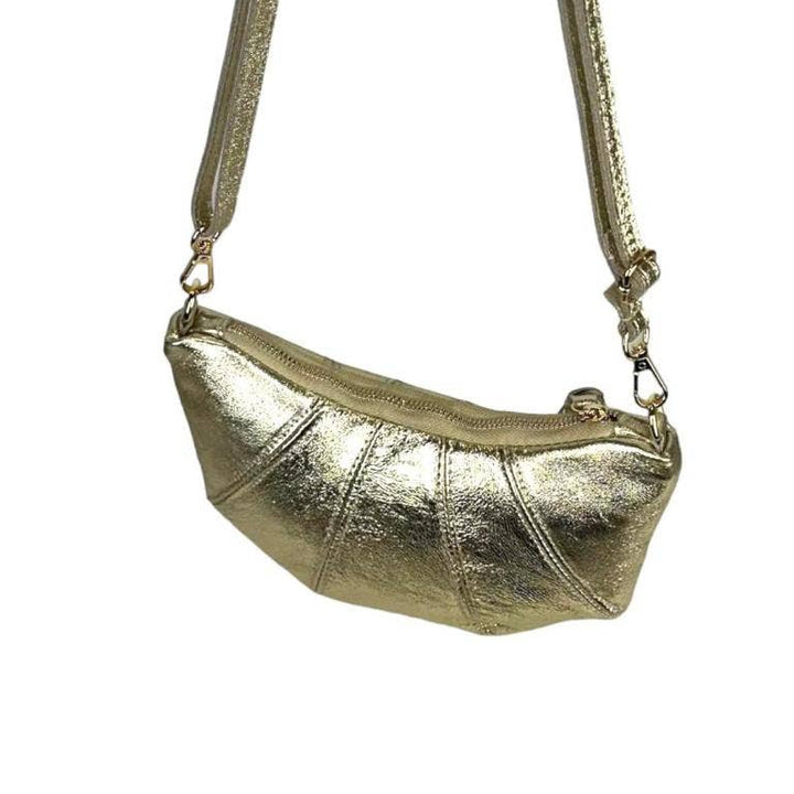 Leather Shoulder Bag Half Moon : Gold