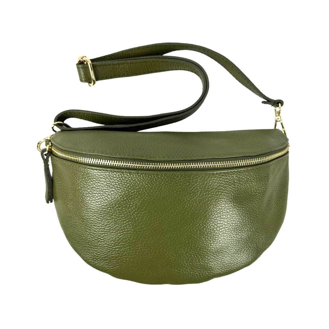 Large Italian Leather Waist Bag: Orange