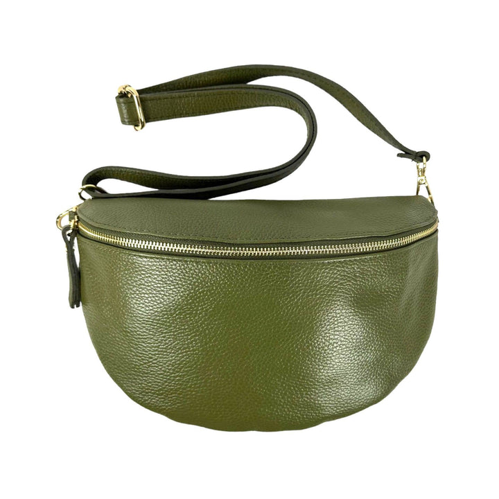 Large Italian Leather Waist Bag: Orange