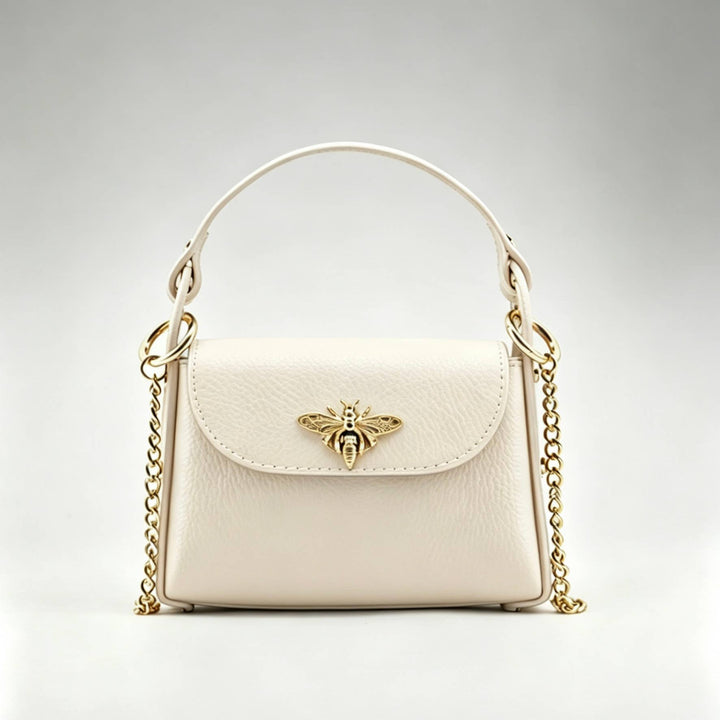 Mini Leather Bag with Gold Bee: Borgogna