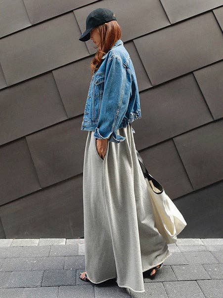 Urban Gray Wide Leg Elastic Waist Pants: BLACK / XL