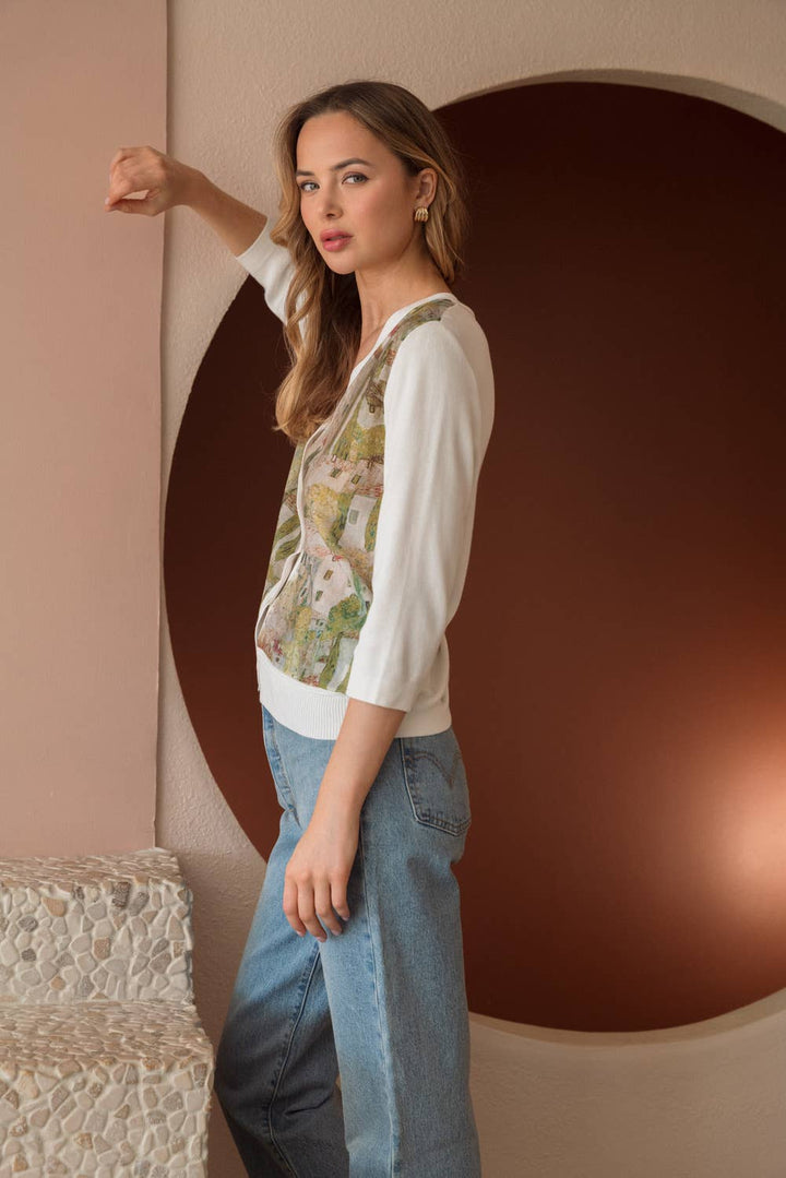 Knitted Print Cardigan: White / XL