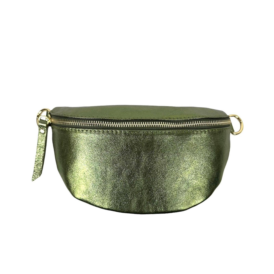 Metallic Leather Waist Bag : Navy blue