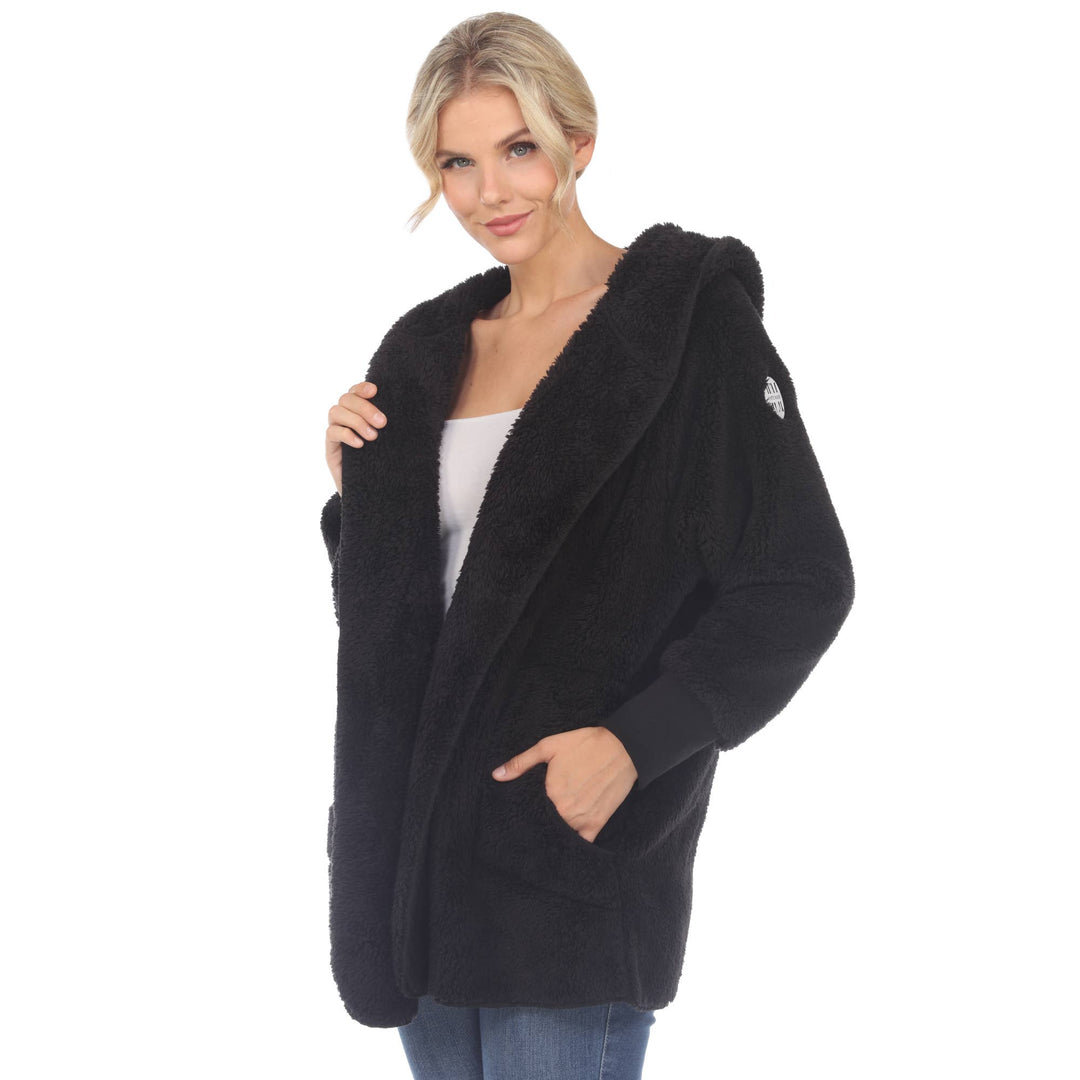 Plush Hooded Cardigan with Pockets: Purple / L/XL