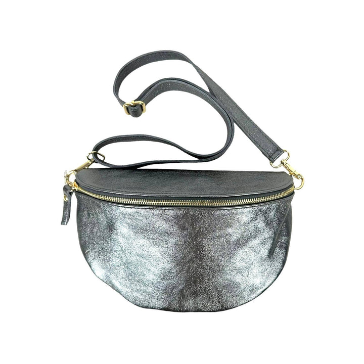 Large Metallic Italian Leather Waist Bag. Bronze
