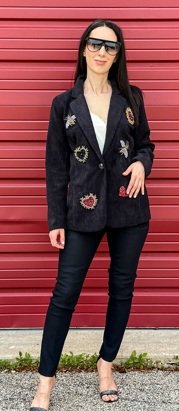 Beaded Hearts Corduroy Blazer: XLARGE