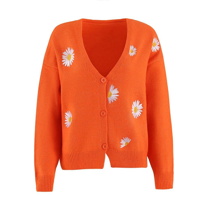 Daisy Pattern V-neck Cardi: Black / S