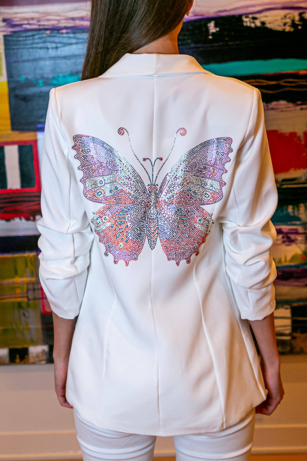 Blazer, Ruched White, Butterfly: Large
