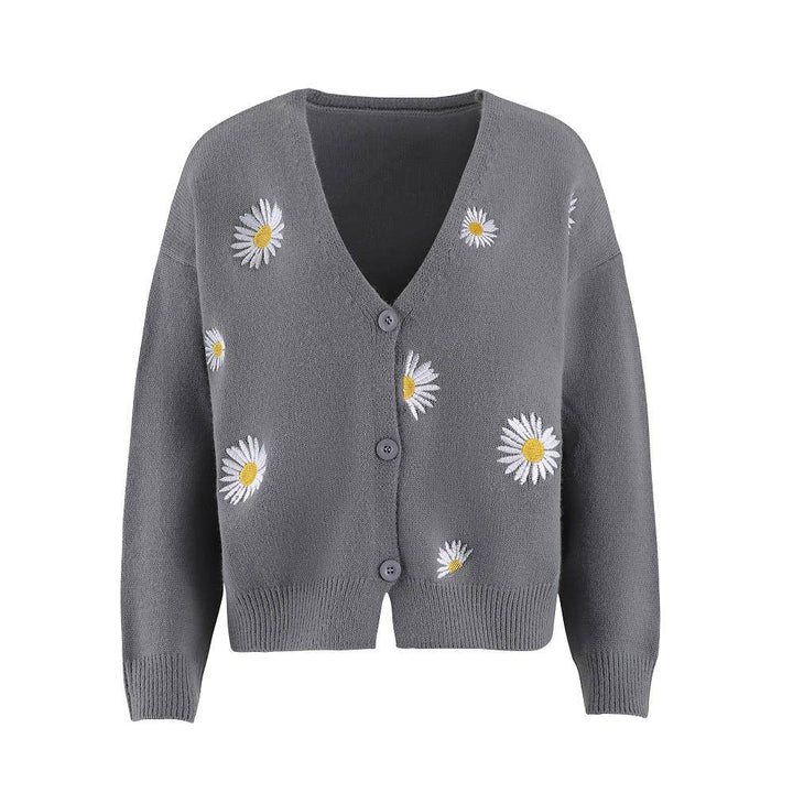 Daisy Pattern V-neck Cardi: Black / S