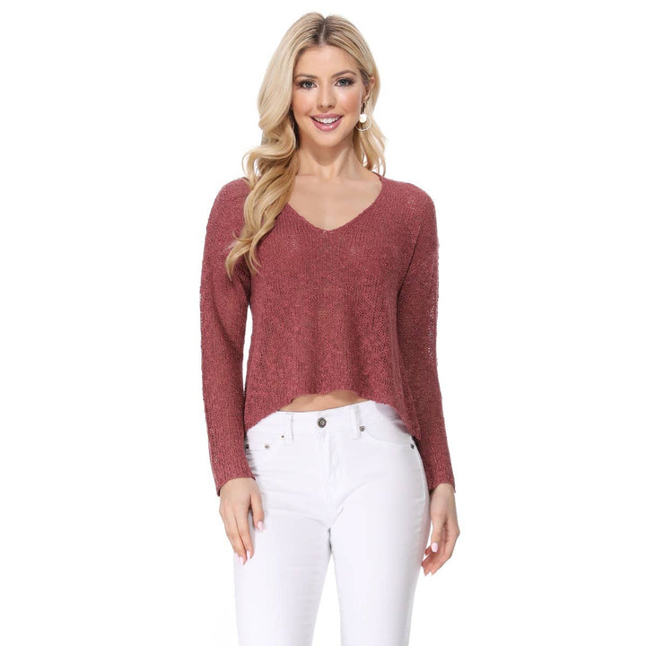 V-Neck Crop Pullover: GREY