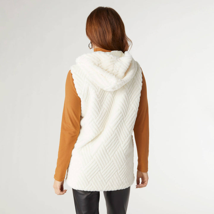 Faux Fur Hooded Vest: Off White / L/XL