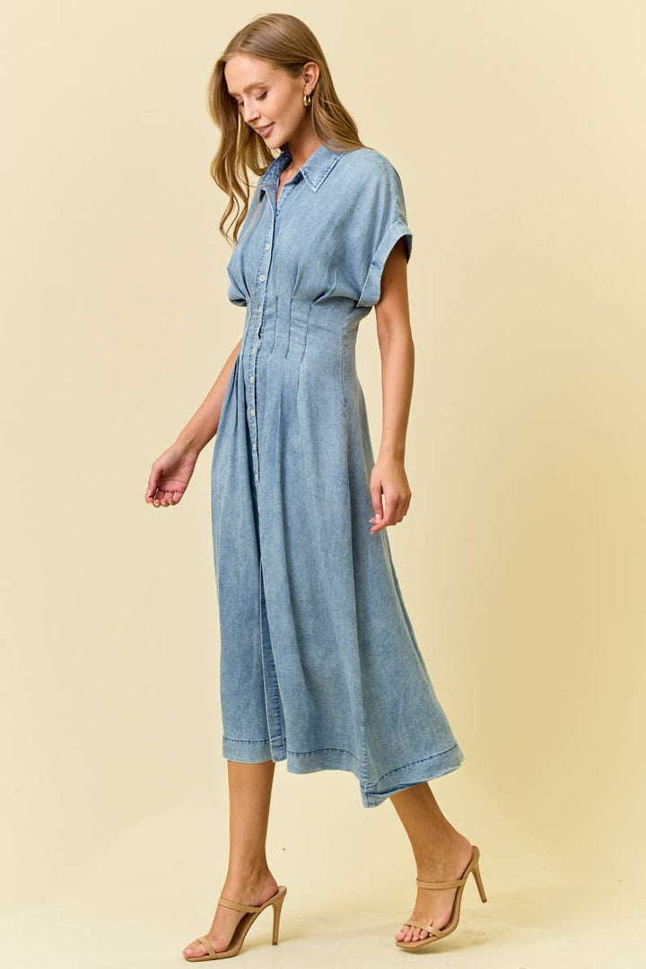 DENIM DIFING PLEATS  DRESS: L