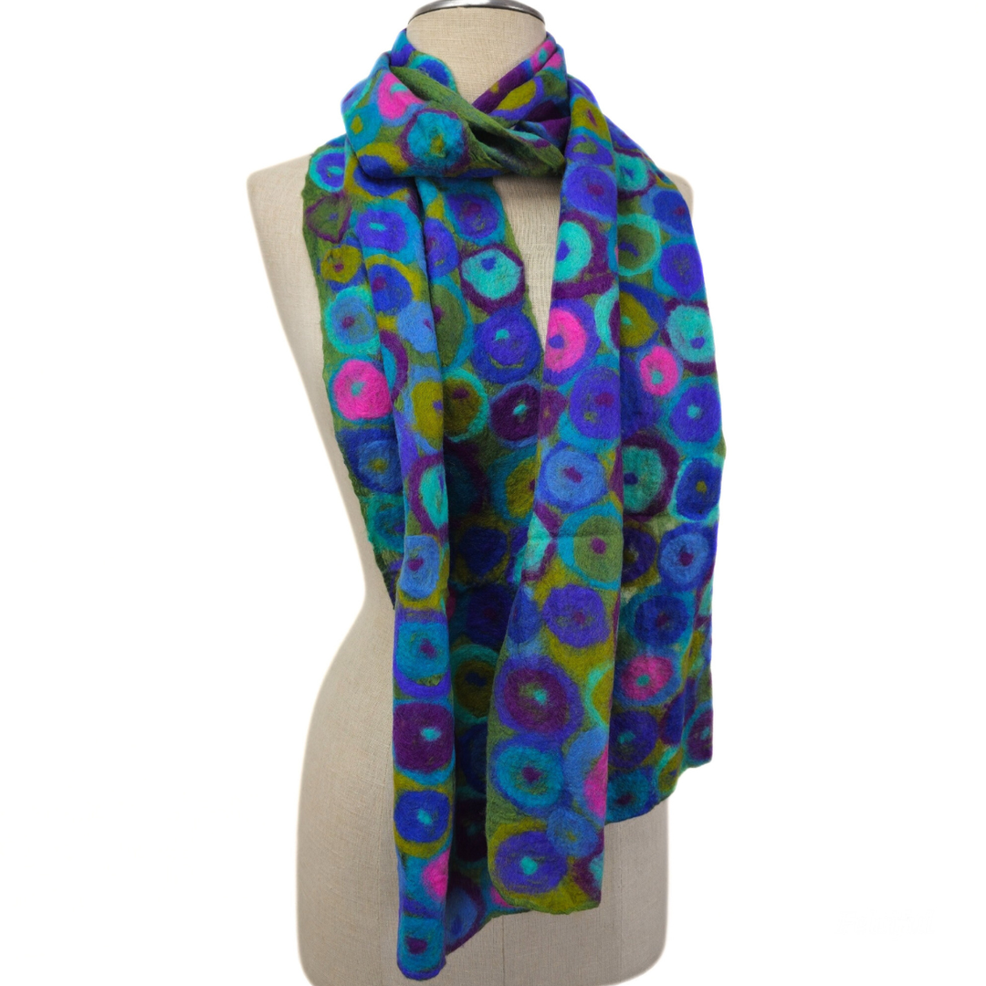 Polka Multi Dot Felt Scarf-Green