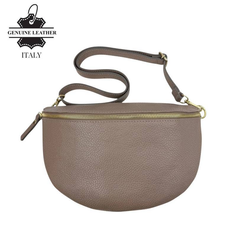 Large Italian Leather Waist Bag: Orange