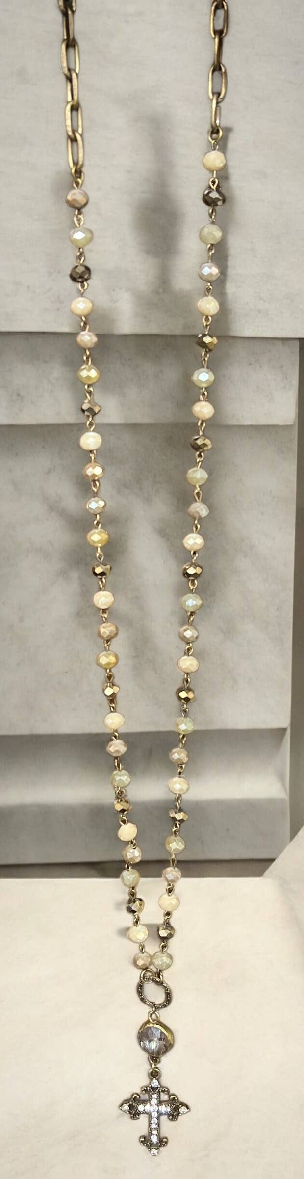 Long pave cross necklace