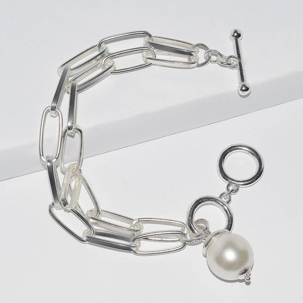 Cable Chain Bracelet with Pearl Charm: Gold