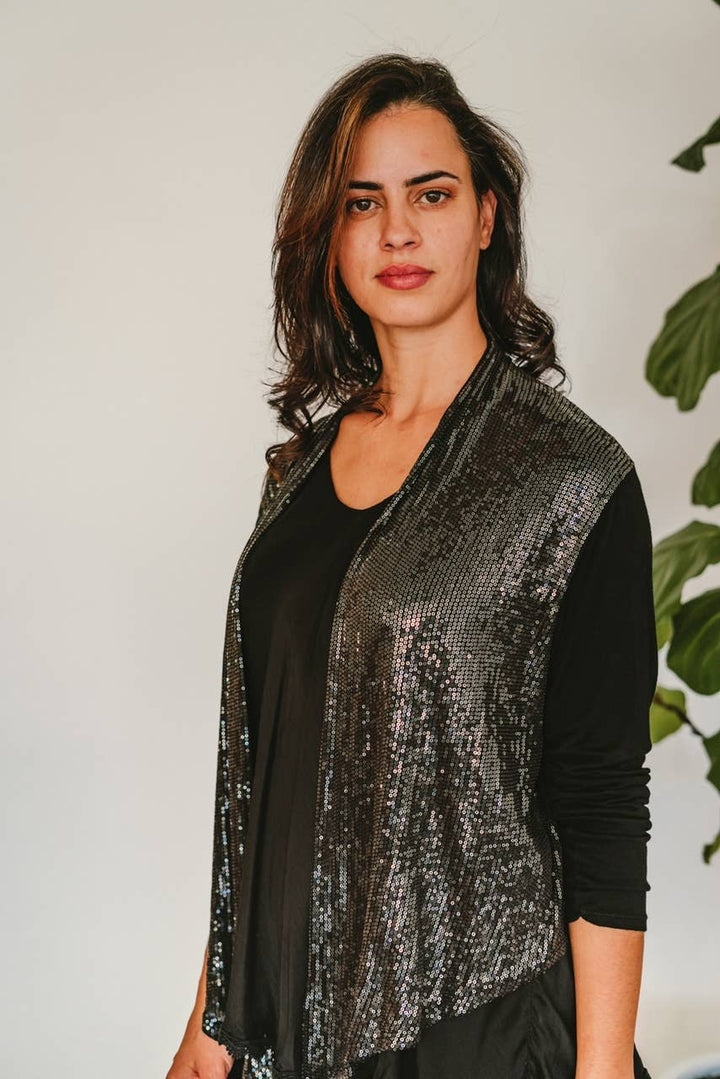 Sequin Front Cardi: Aqua