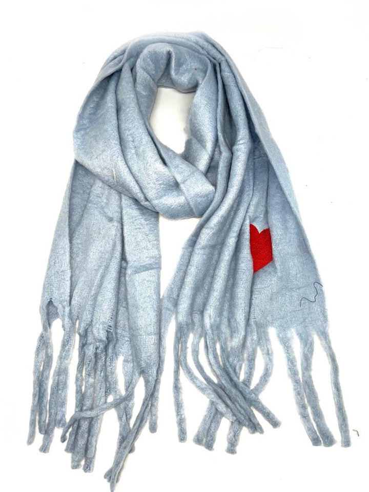 HH-210 Big fringe scarf with heart : Nude