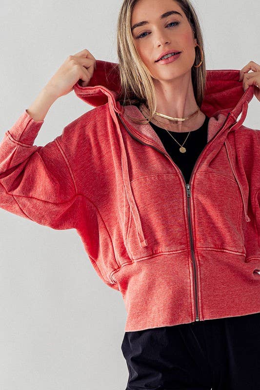 WASHED DOLMAN ZIP UP HOODIE JKT: NATRL