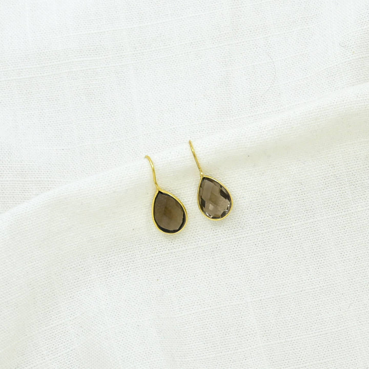 - Teardrop Smoky Quartz Gold Earring