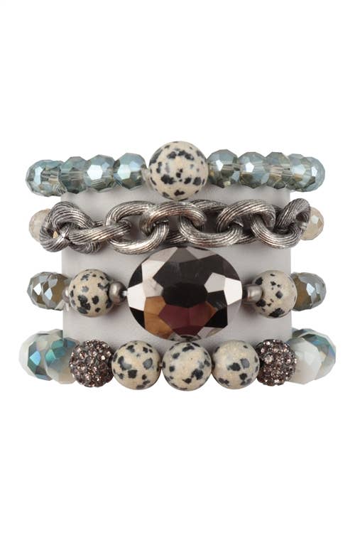 4 LAYERED STACKABLE CHAIN GLASS BEAD: White