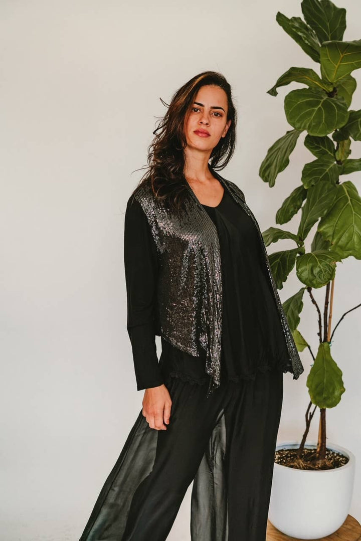 Sequin Front Cardi: Aqua