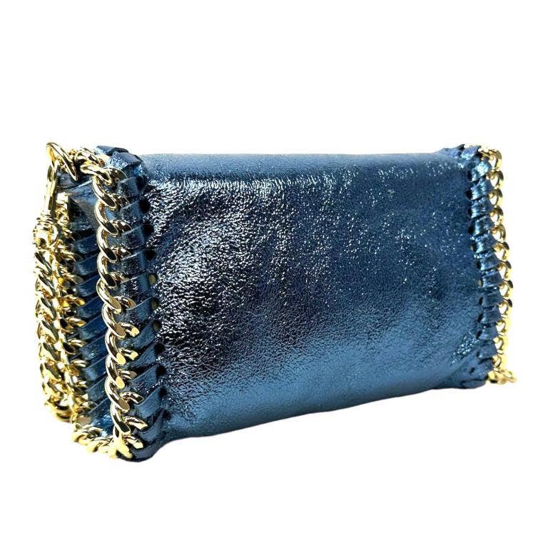 Leather Bag w/Chain: Navy blue