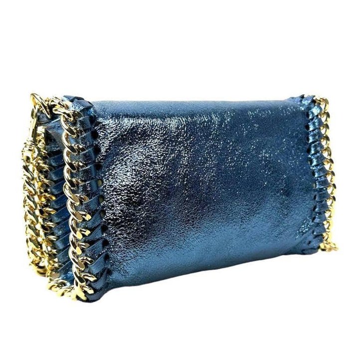 Leather Bag w/Chain: Navy blue
