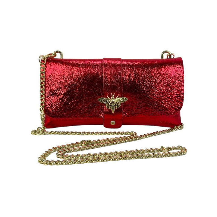 Leather Party Bag with Chain: Bottle Green