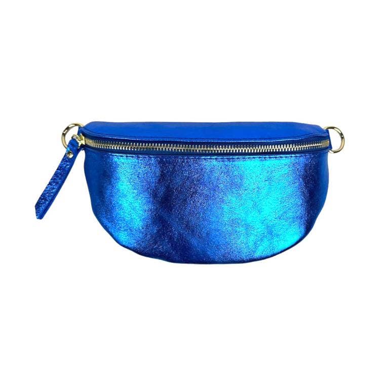 Metallic Leather Waist Bag : Navy blue