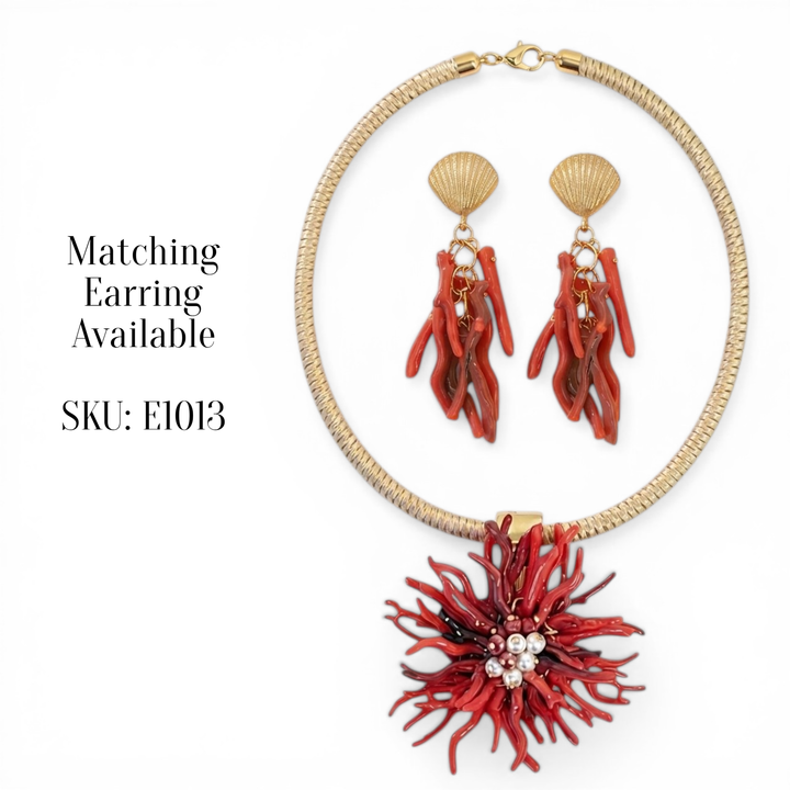 Bijoux Envie Statement Jewelry - Red Coral Flower Collar Necklace | Coastal Statement Jewelry