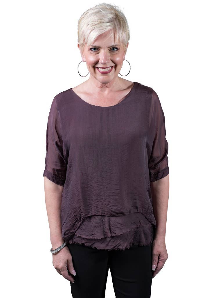 Adriana Silk Raw Edge Top (BQ209): Black