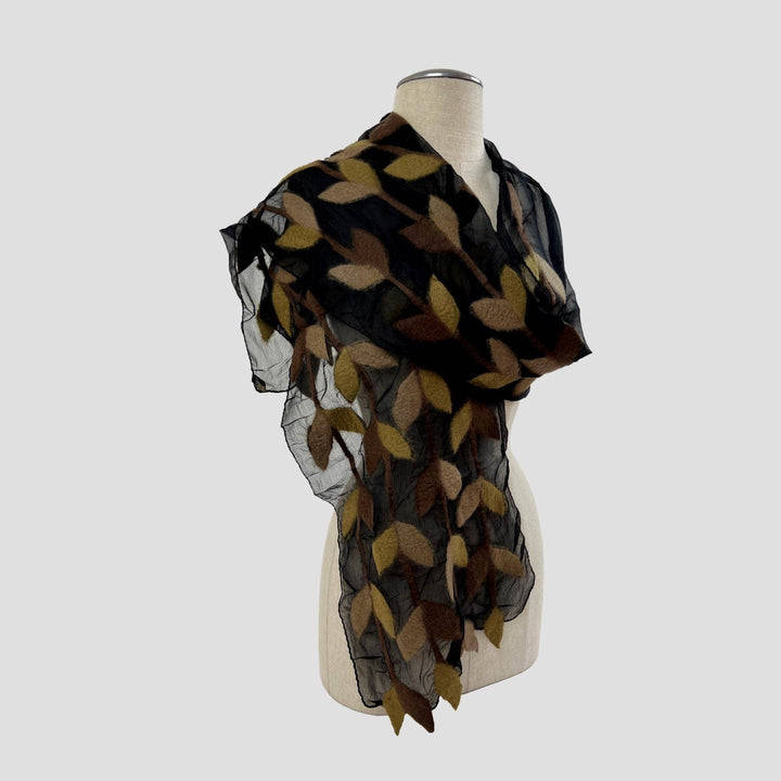 Leaf Merino Wool Handmade Felt Scarf: Tur-Green