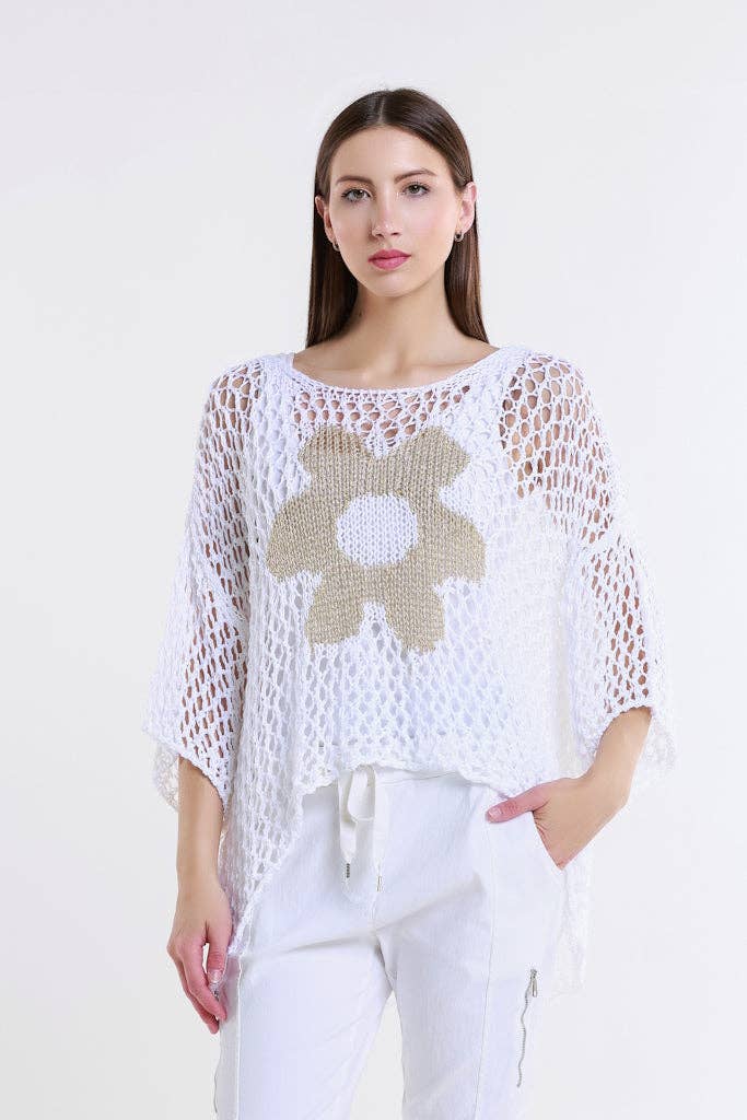 Daisy  Open Knit Sweater (BSS302D):White