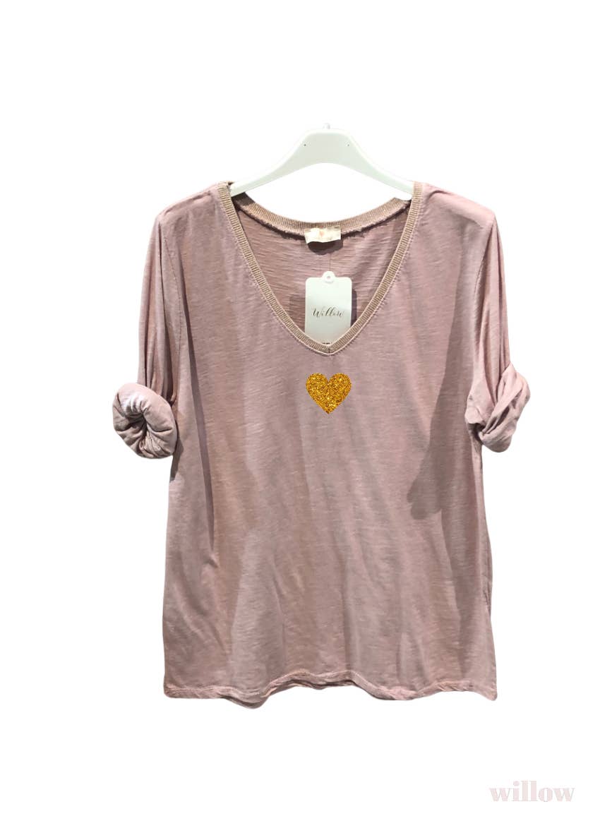 Gold heart long sleeve lurex collar top: Black