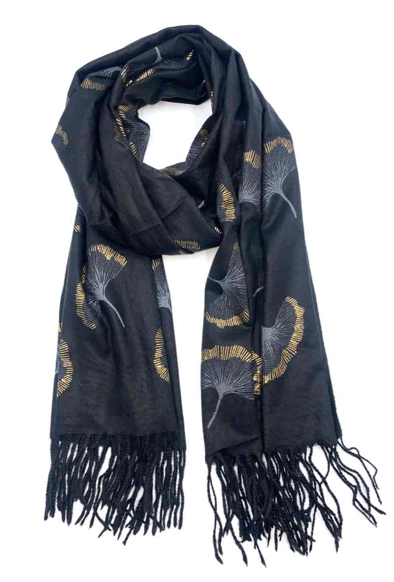 Gingko Leaf Pattern Soft Scarf: Ecru