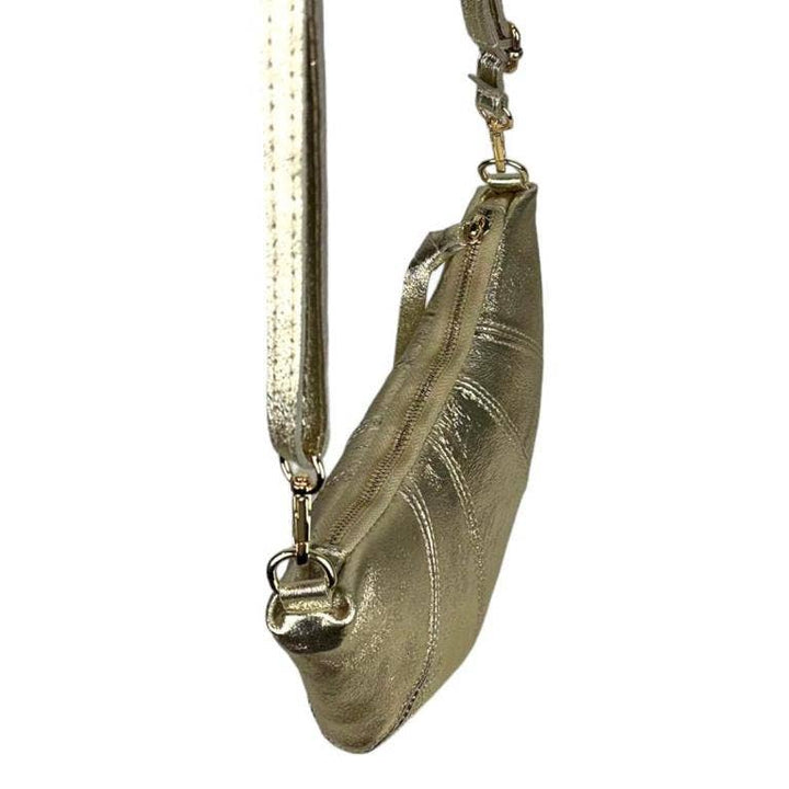 Leather Shoulder Bag with Half Moon and Shiny Design B2B: Bronze