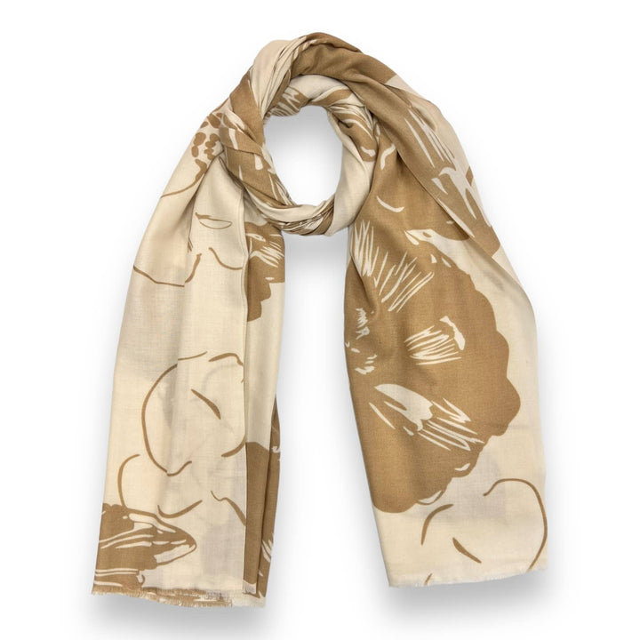 Flower sketch scarf: Black - Cream