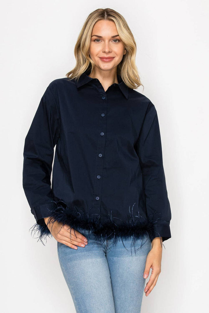 Feathered Top: Navy / L