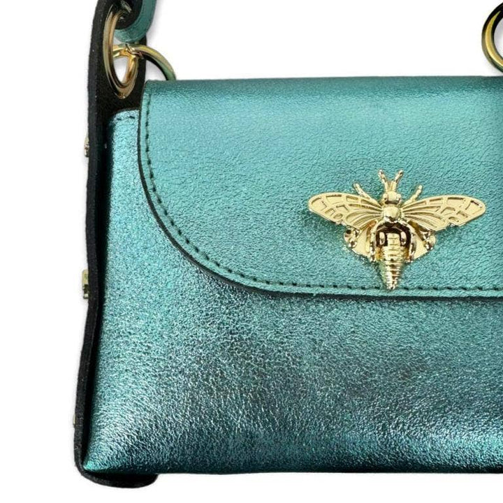 Metallic Leather Bag with Studs and Bee: Bronze