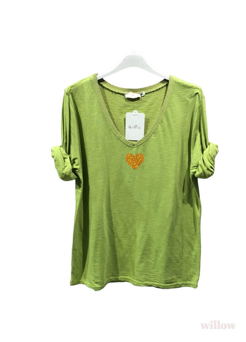 Gold heart long sleeve lurex collar top: Jeans