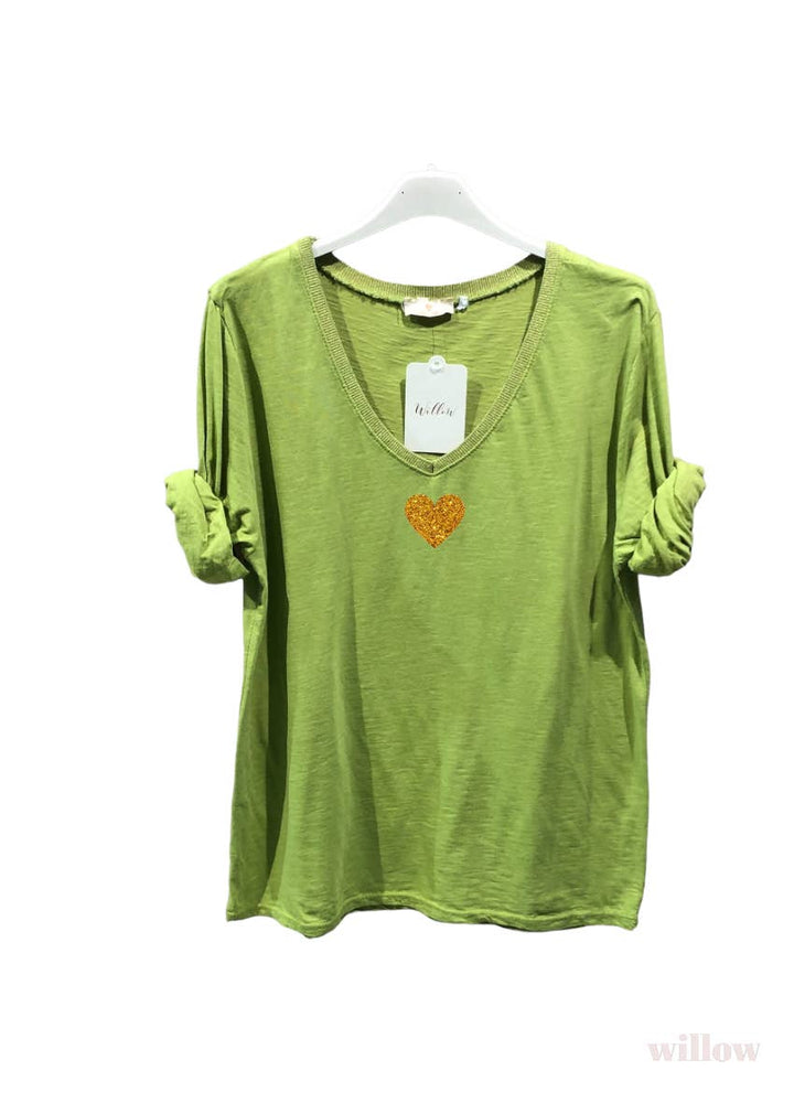 Gold heart long sleeve lurex collar top: Beige