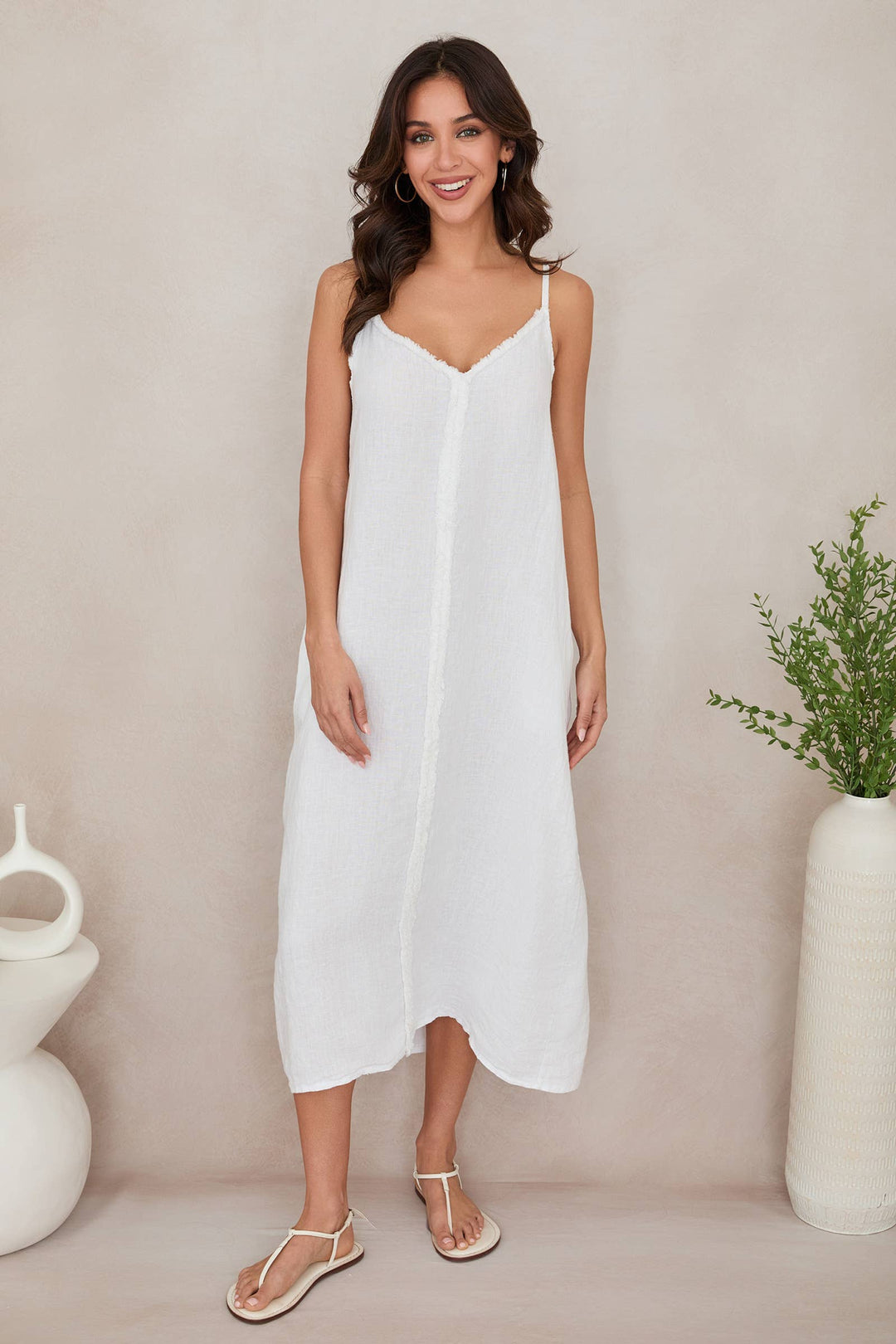 RAW EDGE MAXI DRESS: White / M