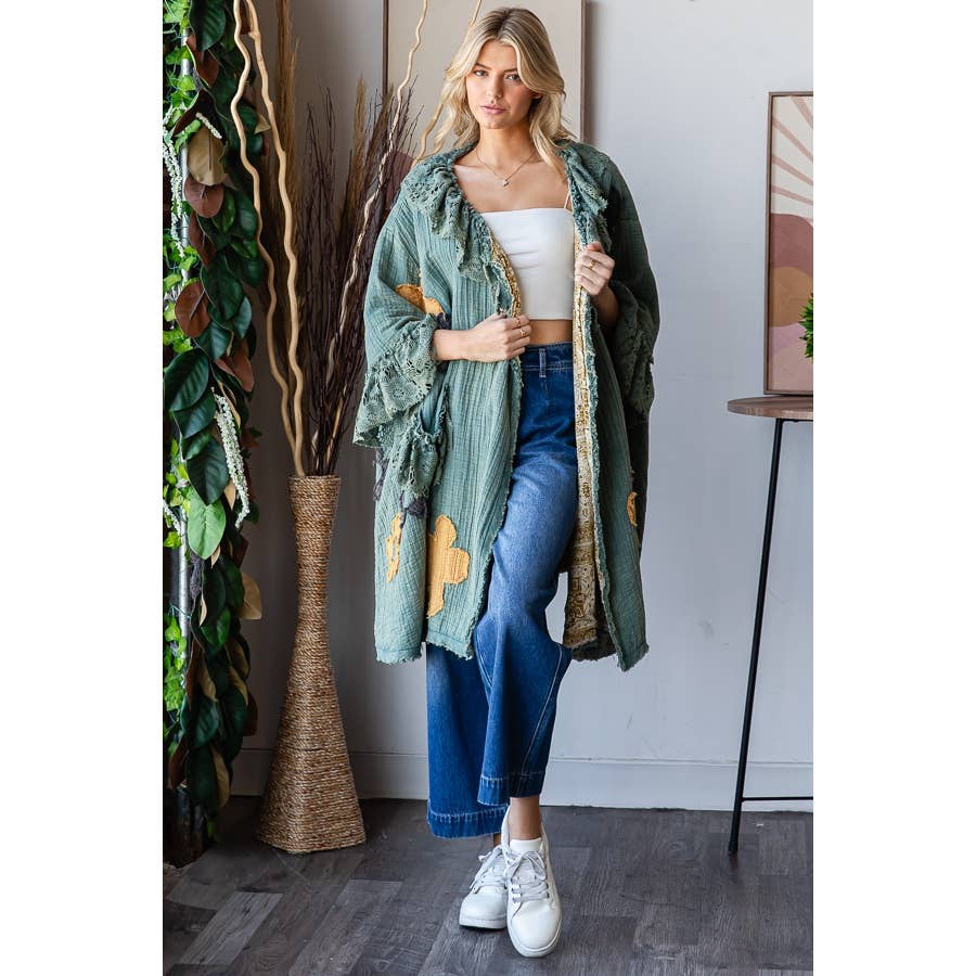 FLOWER LACE RUFFLE DUSTER: BLACK