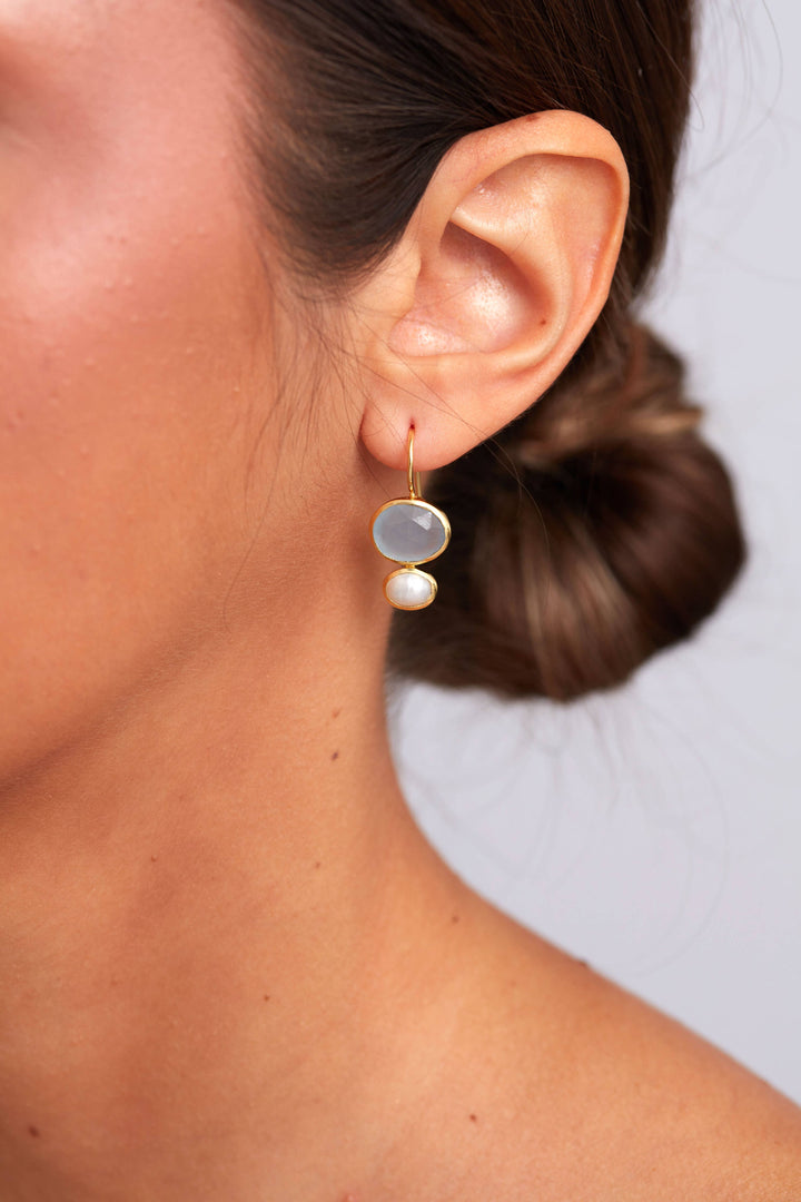 - Primrose Earring - Light Aqua Chalcedony & Pearl