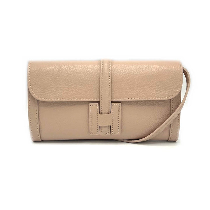 Leather clutch, Made in Italy,112532: Camel